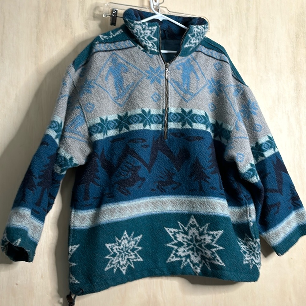 L.L. Bean VTG Ski Colchiwan heavy lined wool blend 1/4 zip pullover. Size large